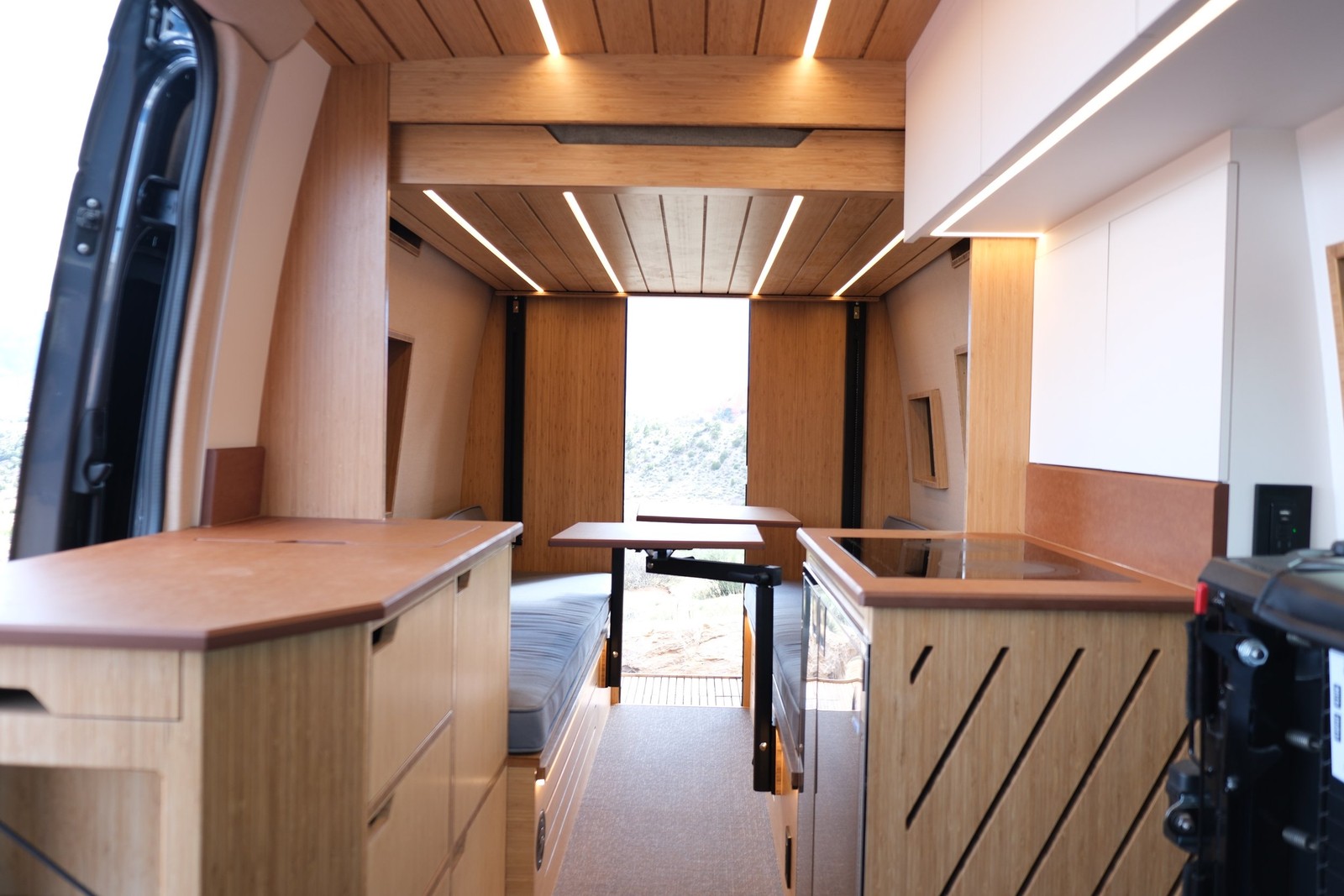 View from the Den side entry through the galley to the rear lounge.